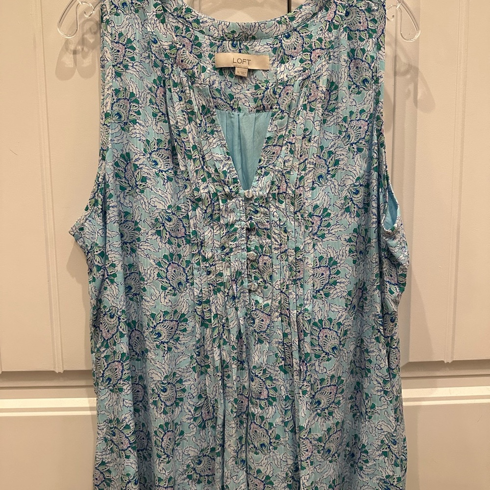 LOFT Blue Ruched Sleeveless Blouse